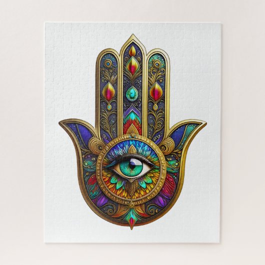 Peacock Color Flower Petals Hamsa Green Third Eye ジグソーパズル (縦)