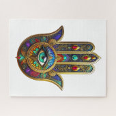 Peacock Color Flower Petals Hamsa Green Third Eye ジグソーパズル (横)