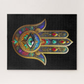 Peacock Color Flower Petals Hamsa Green Third Eye ジグソーパズル (横)