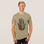 Peacock Color Flower Petals Hamsa Green Third Eye トライブレンドTシャツ (正面全面)