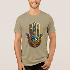 Peacock Color Flower Petals Hamsa Green Third Eye トライブレンドＴシャツ