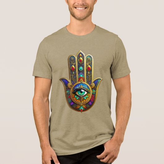 Peacock Color Flower Petals Hamsa Green Third Eye トライブレンドTシャツ (正面)