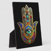 Peacock Color Flower Petals Hamsa Green Third Eye フォトプラーク (側面)