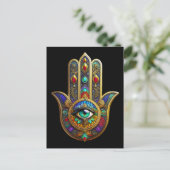 Peacock Color Flower Petals Hamsa Green Third Eye ポストカード (スタンド正面)