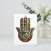Peacock Color Flower Petals Hamsa Green Third Eye ポストカード (スタンド正面)