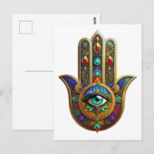 Peacock Color Flower Petals Hamsa Green Third Eye ポストカード (正面/裏面)