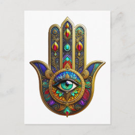 Peacock Color Flower Petals Hamsa Green Third Eye ポストカード