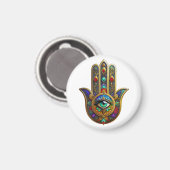 Peacock Color Flower Petals Hamsa Green Third Eye マグネット (正面/裏面)