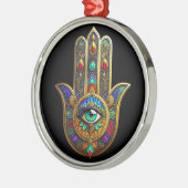 Peacock Color Flower Petals Hamsa Green Third Eye メタルオーナメント (左)