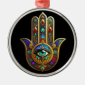 Peacock Color Flower Petals Hamsa Green Third Eye メタルオーナメント (正面)