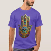 Peacock Color Flower Petals Hamsa Green Third Eye Tシャツ (正面)
