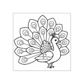 Peacock Coloring Book Outline Wooden Art Stamp ラバースタンプ (インプリント)