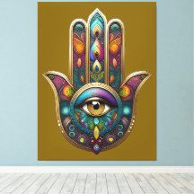 Peacock Colors Hamsa w/ Gold Third Eye