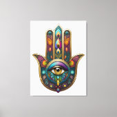Peacock Colors Hamsa w/ Gold Third Eye キャンバスプリント (正面)