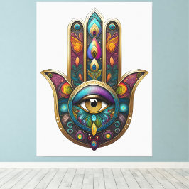 Peacock Colors Hamsa w/ Gold Third Eye キャンバスプリント
