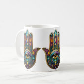 Peacock Colors Hamsa w/ Gold Third Eye コーヒーマグカップ (正面左)