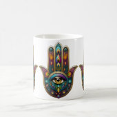 Peacock Colors Hamsa w/ Gold Third Eye コーヒーマグカップ (中央)