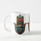 Peacock Colors Hamsa w/ Gold Third Eye コーヒーマグカップ (左)