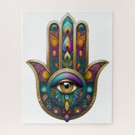Peacock Colors Hamsa w/ Gold Third Eye ジグソーパズル