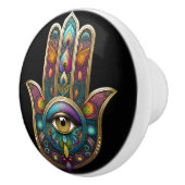 Peacock Colors Hamsa w/ Gold Third Eye セラミックノブ (右)