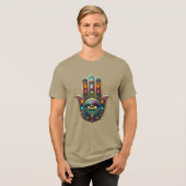 Peacock Colors Hamsa w/ Gold Third Eye トライブレンドＴシャツ (正面全面)