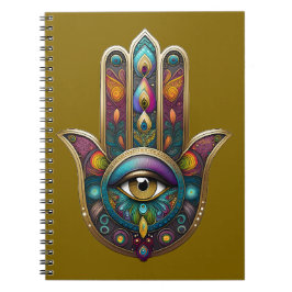 Peacock Colors Hamsa w/ Gold Third Eye ノートブック
