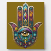 Peacock Colors Hamsa w/ Gold Third Eye フォトプラーク (正面)