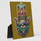 Peacock Colors Hamsa w/ Gold Third Eye フォトプラーク (側面)