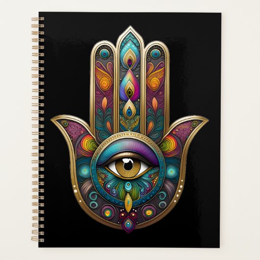 Peacock Colors Hamsa w/ Gold Third Eye プランナー手帳 (正面)