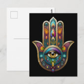 Peacock Colors Hamsa w/ Gold Third Eye ポストカード (正面/裏面)