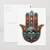 Peacock Colors Hamsa w/ Gold Third Eye ポストカード (正面/裏面)