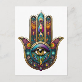 Peacock Colors Hamsa w/ Gold Third Eye ポストカード