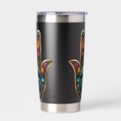 Peacock Colors Hamsa w/ Gold Third Eye 保温保冷タンブラー (左面)