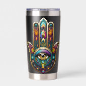 Peacock Colors Hamsa w/ Gold Third Eye 保温保冷タンブラー (背面)