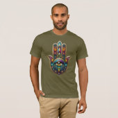 Peacock Colors Hamsa w/ Gold Third Eye Tシャツ (正面フル)