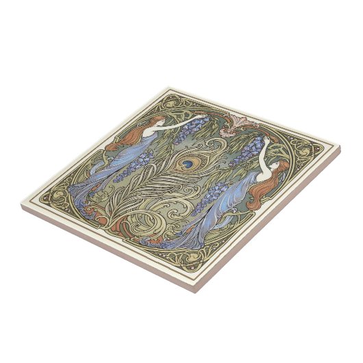 Peacock Feather and Muses Art Nouveau Pat#4 ID1193 タイル (側面)