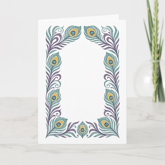 Peacock Feather Art Nouveau Border Greeting Card カード (正面)