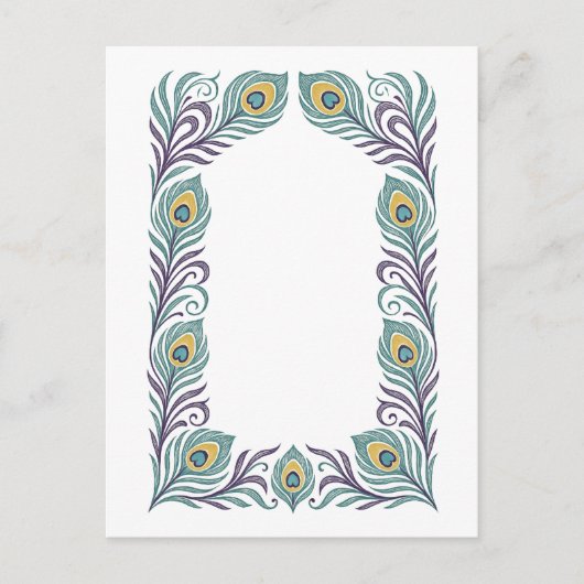 Peacock Feather Art Nouveau Border Post Card ポストカード (正面)
