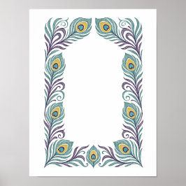 Peacock Feather Art Nouveau Border Poster ポスター