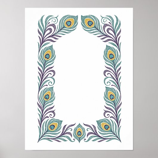 Peacock Feather Art Nouveau Border Poster ポスター (正面)