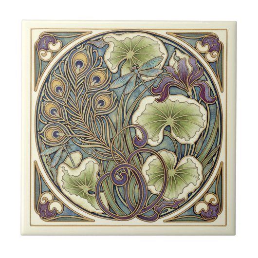Peacock Feather Art Nouveau Pat#7 ID1193 タイル (正面)