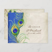 Peacock Feather Damask RSVP王室の応答カード インビテーションポストカード (正面/裏面)