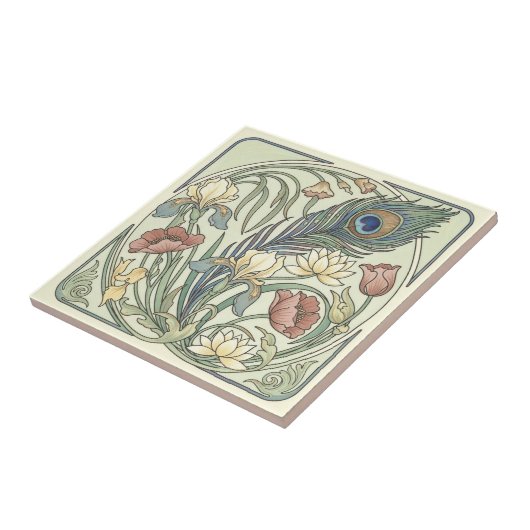 Peacock Feather Floral Art Nouveau Pat#1 ID1193 タイル (側面)