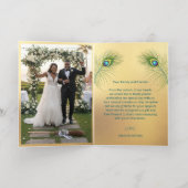 Peacock Feather Jewel Tone Gold Wedding  箔グリーティングカード (内側レイダウン)