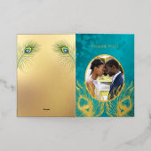 Peacock Feather Jewel Tone Gold Wedding  箔グリーティングカード (外側レイダウン)