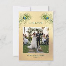 Peacock Feather Photo Wedding Thank You Card サンキューカード