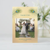 Peacock Feather Photo Wedding Thank You Card サンキューカード (スタンド正面)