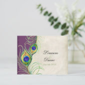 Peacock Feather RSVP応答はがき インビテーションポストカード (スタンド正面)