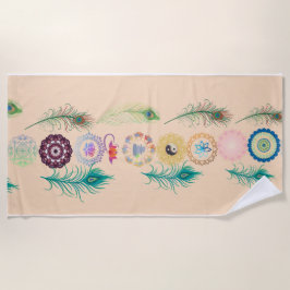 Peacock Feather Serenity: Mandala Beach Towel ビーチタオル