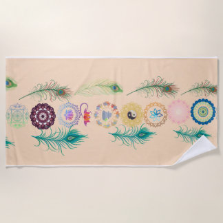 Peacock Feather Serenity: Mandala Beach Towel ビーチタオル